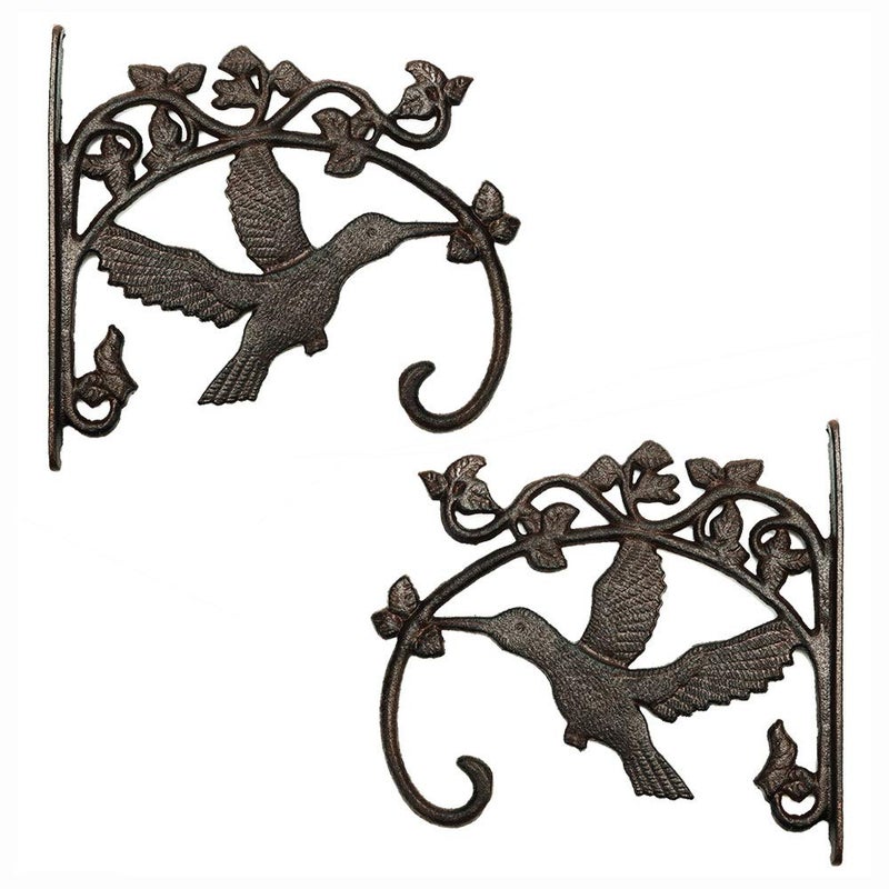 Sungmor Cast Iron Plant Hanger Wall Hooks, Heavy Duty Hanging Basket Brackets, Hummingbird Shape & 10.4 inch & 2PC Brown, Decorative Wall Hangers for Planters Lanterns Bird Feeders Houses Wind Chimes - Image 1